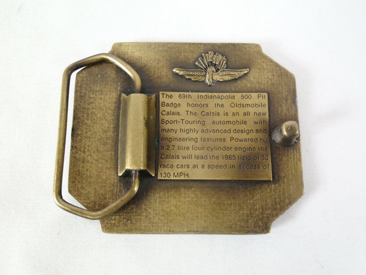 1985 Indianapolis 500 Olds Calais Belt Buckle Bronze | eBay display picture 2