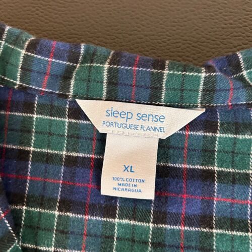 Sleep Sense Flannel Pajama Top Button Up Sleepwear Green Blue Womens Extra Large