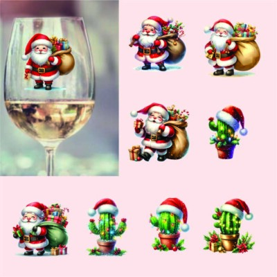 9x gemischte Weihnachtskaktus Pflanze-Weihnachtsmann-Vinyl Sticker-Decal-Tumbler-Party