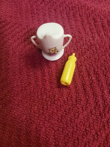 Vintage Barbie Doll Sized Baby Accessories Cradle Bottle Rattles Sippy Cup Bear - Picture 4 of 7