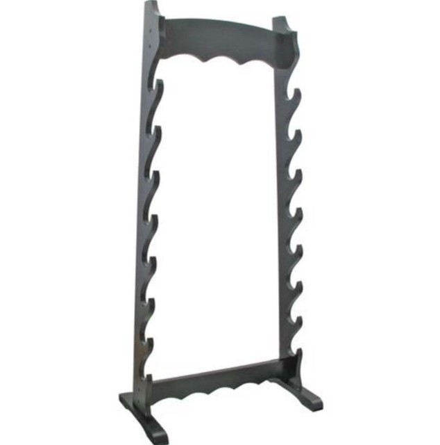 Free Standing Sword Table Floor Stand Holds 8 Swords Ebony Black Wood