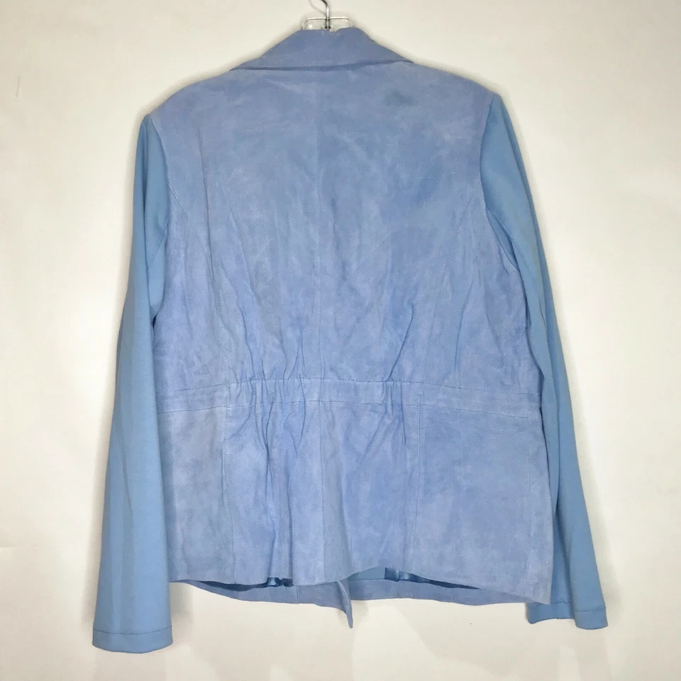 Chaqueta Iman Mujer Talla M 100% Azul Gamuza Cuero Motocicleta Cordón Cremallera Foto 2 de 4