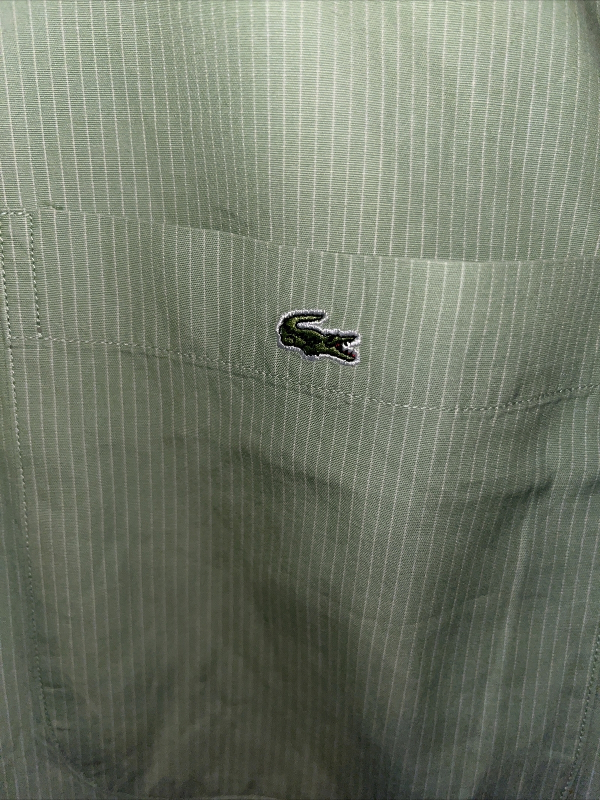 LACOSTE MEN’S Pin Striped SHIRT LIGHT GREEN WHITE Cotton Button Down 38 EUC image 3