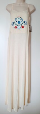 Element Live Learn Grow Maxi Dress Embroidered Sleeveless Ivory Size S/P NWT