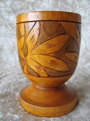 Rare Hawaiian Wood Turning Flower Vase Hand Carved With Bird Of