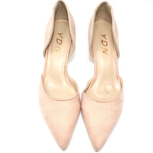 YDN Womens Sz 9.5M Nude Beige Suede Pumps Pointed Toe Heels Luxury Dress Shoes - Picture 4 of 10