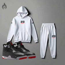 Sneaker Sweatsuit To Match Jordan 4 Bred Reimagined Mens Hoodie Joggers White