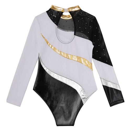 US Girl's Shiny Dance Outfits Long Sleeve Gymnastics Leotard Rhinestone Jumpsuit - Picture 45 of 89