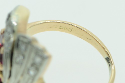 Art Nouveau (ca. 1920) 14K Rose Gold Platinum European Diamond Ruby Ring (5 3/4) - Picture 5 of 5