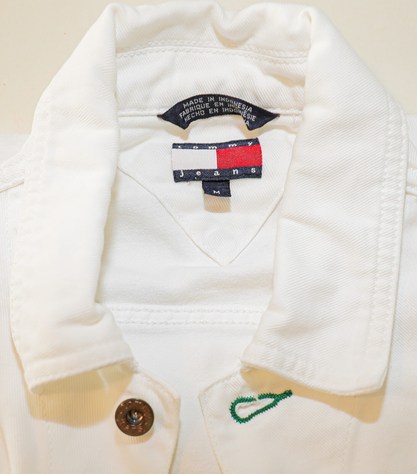 Tommy Hilfiger White Jean Cropped Jacket Collared Top Medium Casual Fall Top image 4