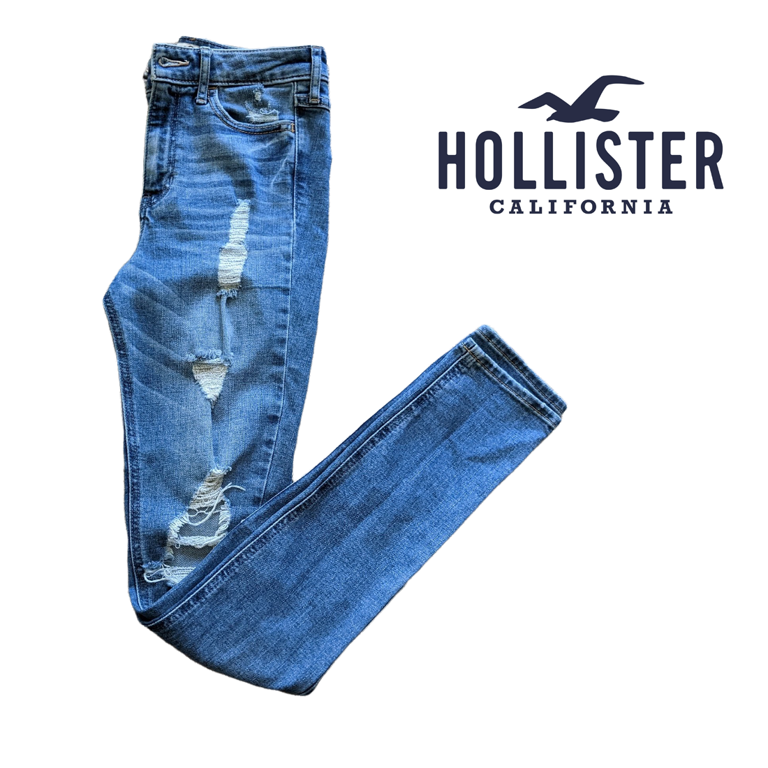 HOLLISTER Skinny Jeans Blue Distressed Size W 24 L 31 High Excellent Condition-image