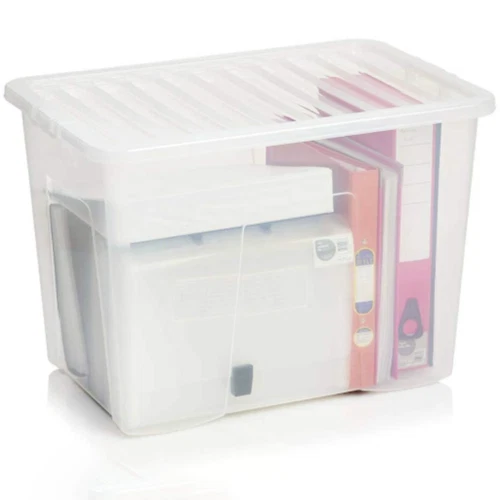 10X 80L Wham Large Crystal Stacking Plastic Storage Box Container Clear Clip Lid - Image 3 of 4