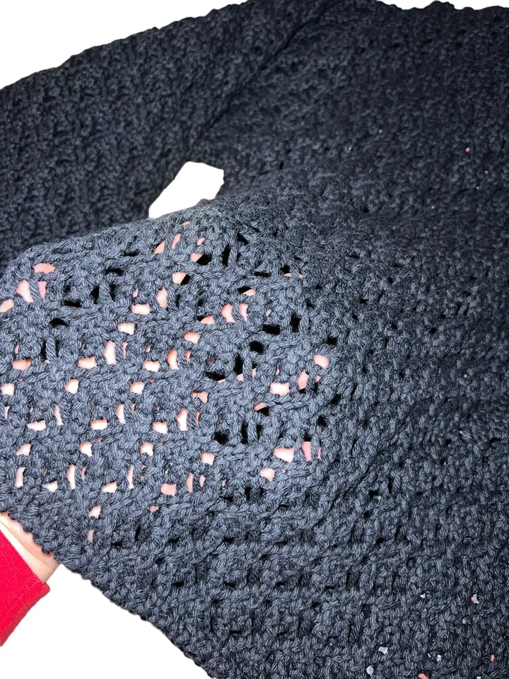 Suéter Moda Int’l Vintage Años 90’s Crop Tejido Abierto Algodón Negro Mujer’s Grande Grunge Foto 3 de 4