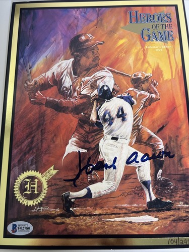 Autografo certificato Hank Aaron Braves firmato Beckett 1994 rivista auto - Foto 3 di 12