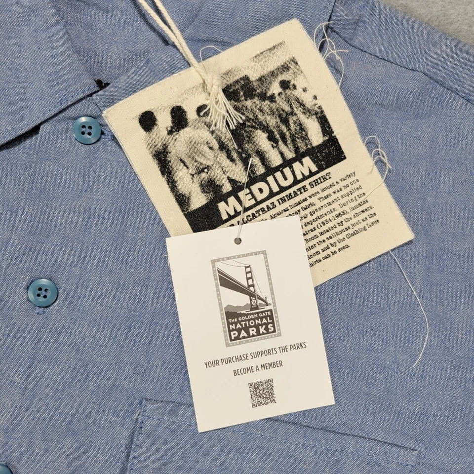 Camisa cambray ALCATRAZ U.S. Penitenciaría para hombre PRISIONERO/INMATE talla M nueva con etiquetas Foto 4 de 4