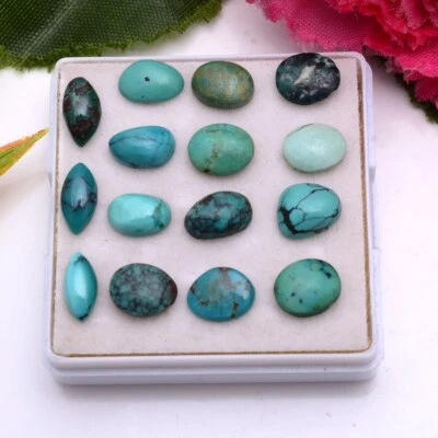 15 Stück Natürlich Tibbet Türkis 8mm-9mm Cabochon Unbehandelt Lose Edelsteine - Bild 1 von 4