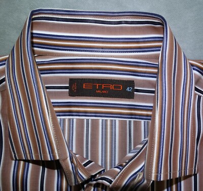 ETRO MENS SHIRT L 17 42 ITALIAN BROWN INDIGO/PURPLE STRIPED ETRO MENS SHIRT L 17 42 ITALIAN BROWN INDIGO/PURPLE STRIPED