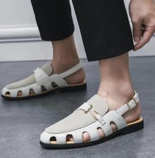 Mens Faux Leather Sandals Breathable Hollow O...