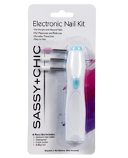 NEW SASSY + CHIC 4 PCS PORTABLE ELECTRONIC NAIL KIT For Manicures & Pedicures