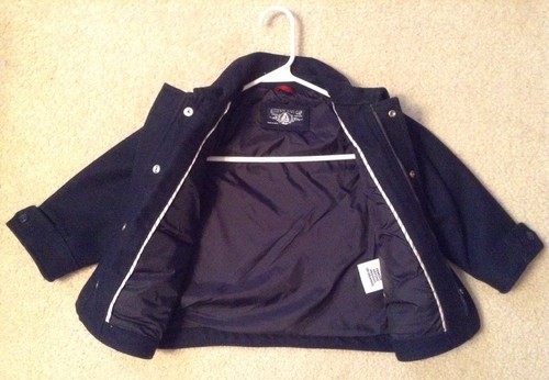 EUC! Toddler Authentic Baby Gap Navy Blue Lined Wool Zip/Snap Up Coat Sz 3 - Picture 5 of 9