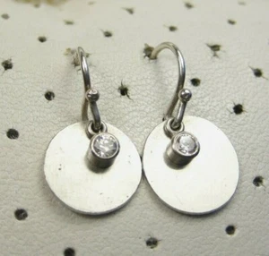 Vintage Chic Sterling Silver Disk Rhinestone Dangle Hook Earrings 925