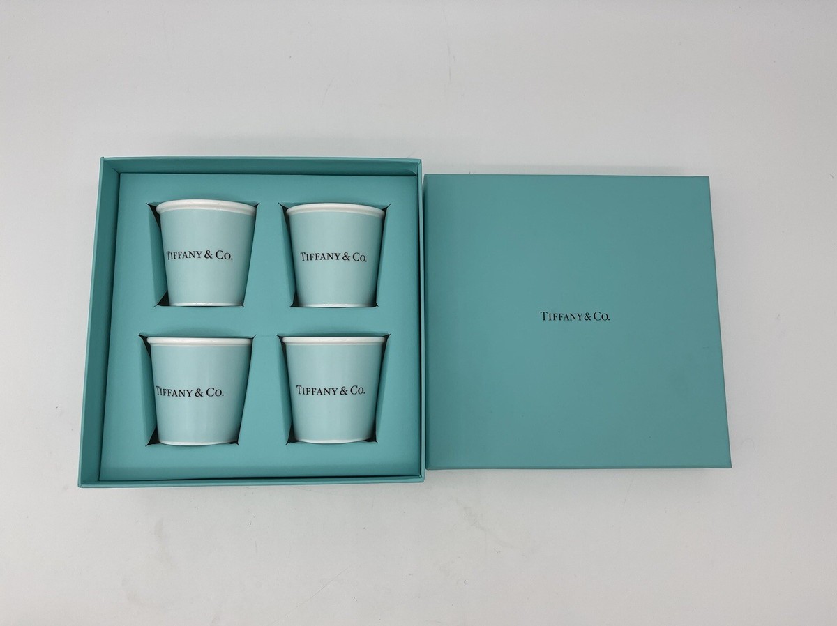 New TIFFANY & CO BONE CHINA Espresso Paper Cup set of 4 w/ Box