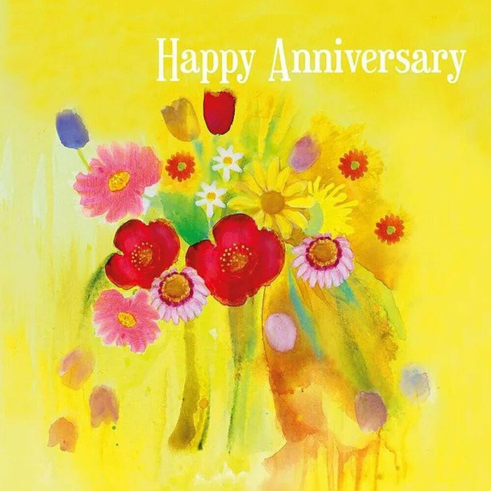 Happy Anniversary Card - Flowers BLANK INSIDE - 14.5 x 14.5 cms  Jane Faires Art