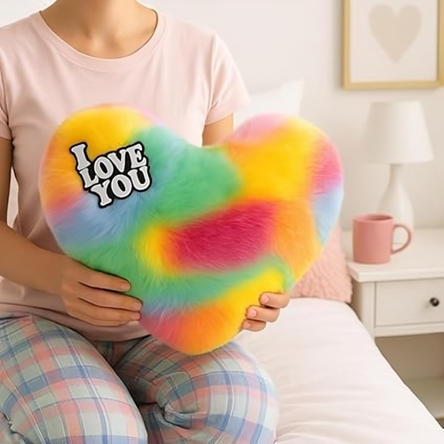 Heart Shape Love Pillow Soft Stuffed Cushion Gift Rainbow Multicolor - Picture 3 of 6