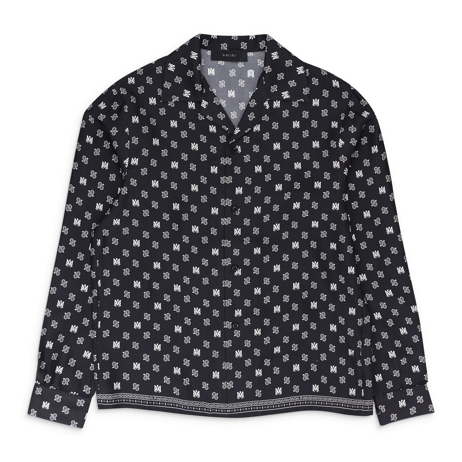 ЧЕРНО-БЕЛЫЕ РУБАШКИ CAMP С ДЛИННЫМ РУКАВОМ И ПОВТОРЯЮЩИМСЯ ЛОГОТИПОМ NWT AMIRI MA, РАЗМЕР XS, 1190 ДОЛЛАРОВ США