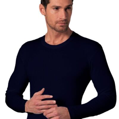 Men's Round Neck Long Sleeve Warm Cotton Interlock Shirt