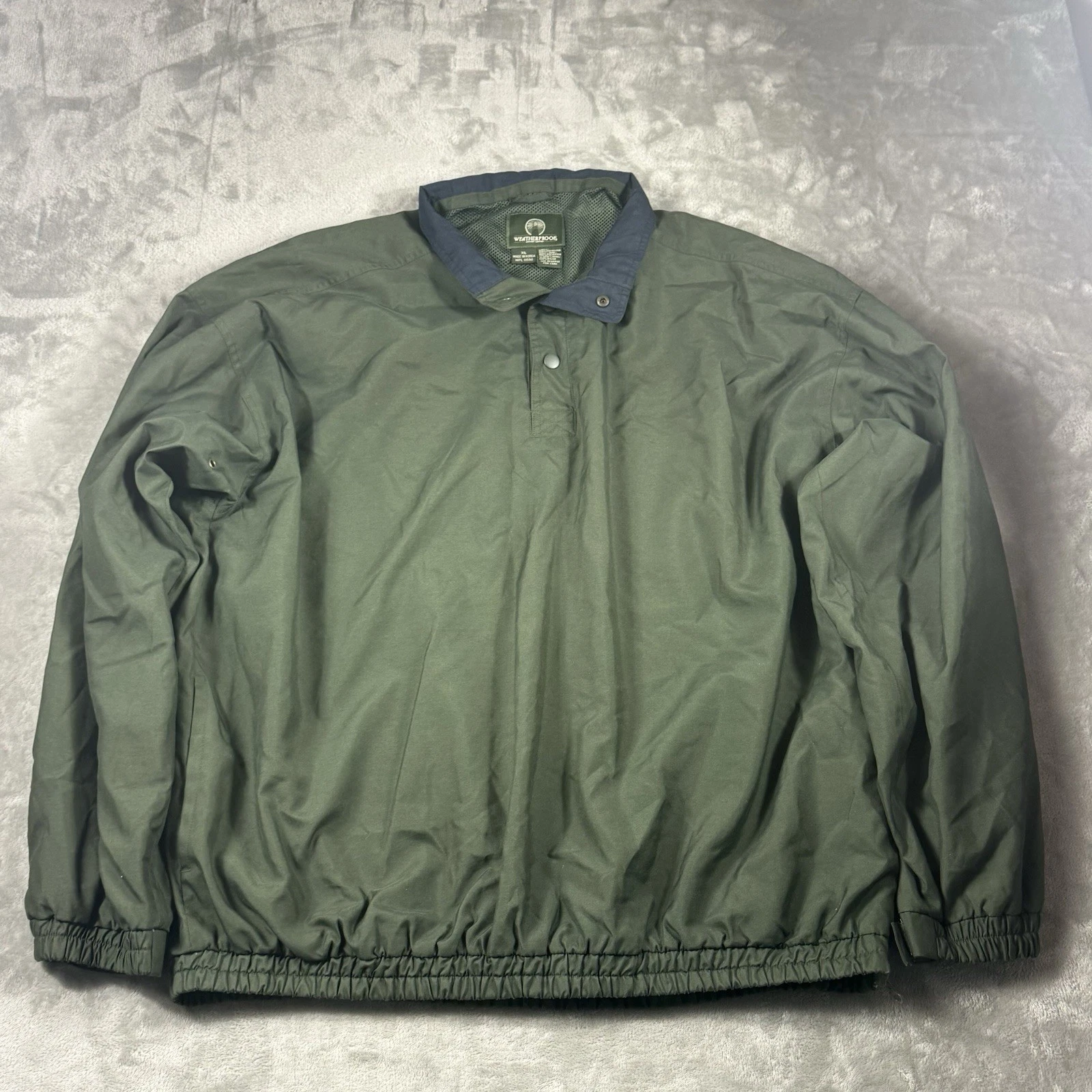 Y2K Weatherproof Pullover Windbreaker Jacket XL Green Snap Front Korea Made