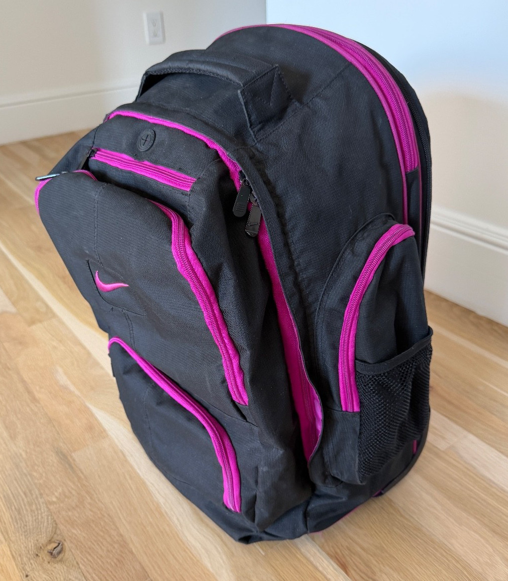 Nike Rolling Backpack Black Pink Convertible Wheeled Book Bag Travel School