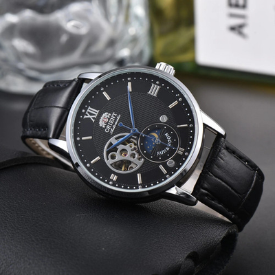 #ad Orient Sun amp; Moon Semi Skeleton Automatic Watch Men#x27;s Leather Strap Luxury Gift $106.66