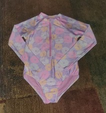 Wonder Nation Girls Floral Print Longsleeve Rash Guard 1 Piece Swimsuit Size M