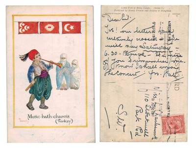 Vintage Postkarte - Musik Hath Charms Türkei von M. Sowerby VERSCHICKT