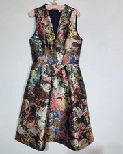 Kay Unger Sarabeth Midi Dress Sz 8 Romantic Baroque Floral Cocktail A-Line