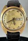 Vintage Mens Gold Tone Timex Electric Dynabeat Analog Wristwatch Running HB