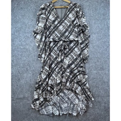Taylor Dress Womens 10 Gold Black Plaid Ruffle Sleeve Belted Secretary Career
