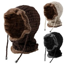 Women Men Fleece Lined Winter Knit Beanie Hat Scarf Slouch Neck Warm Skull Cap