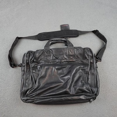 Tumi Black Leather Laptop Briefcase Messenger Bag with Shoulder Strap Organizer