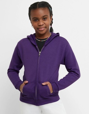 Hanes Girls' Full-Zip Hoodie Sweatshirt ComfortSoft EcoSmart Front Pockets Plain