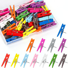Push Pins with 12 Colors Wooden Clips 36Pcs Decorative Pushpins Wooden Thumbtack