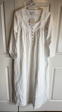 NWT EILEEN WEST womens XS Fairytale Flannel Nightgown White COTTON Pockets