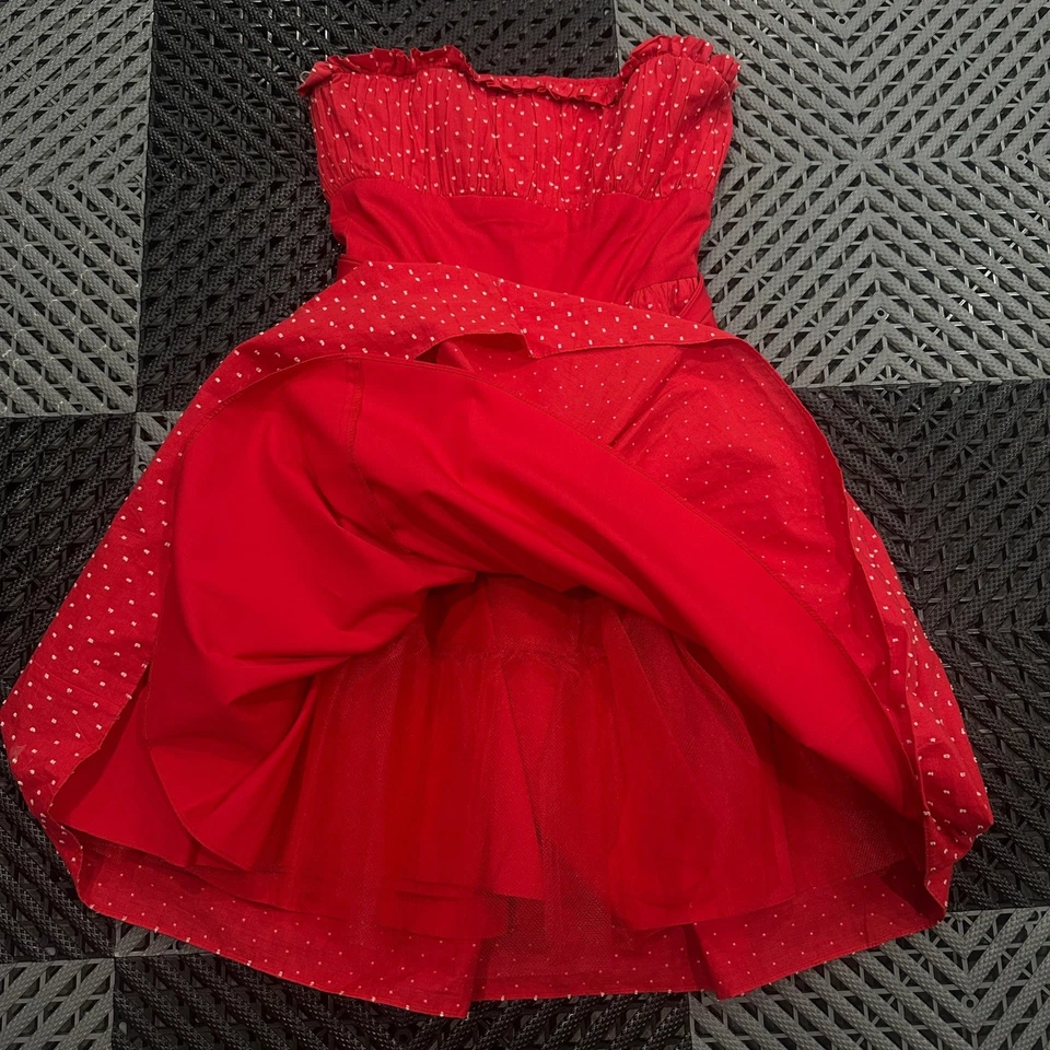 Vestido Betsey Johnson Punto Rojo Sin Tirantes Calce y Acampanado - Talla 4 - ¡Lindo! Foto 3 de 4