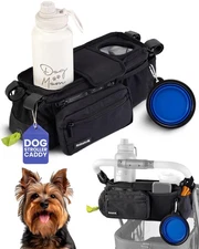 Dog Stroller Caddy Organizer with Poop Bag Dispenser, Treat Pocket, Water Bow...