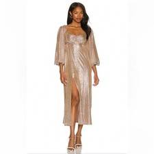 Show Me Your Mumu 'Sydney' Gold Midi Party Dress Sz M Sparkle Goddess EUC City