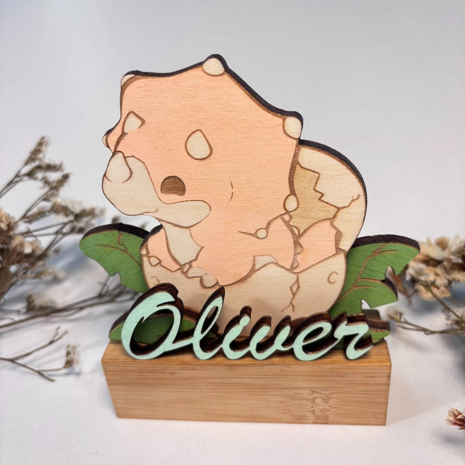 Dinosaur Wooden Nursery Keepsake – Pink Dino Hand-Painted Personalized Wood Gift — 第 2/4 张图片