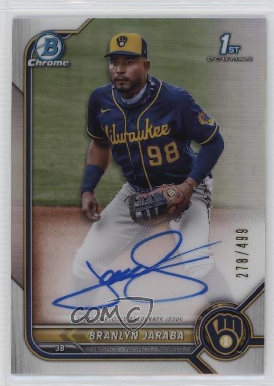 2022 Bowman Chrome Prospect Refractor 278/499 Branlyn Jaraba #CPA-BJ Auto 0xk7