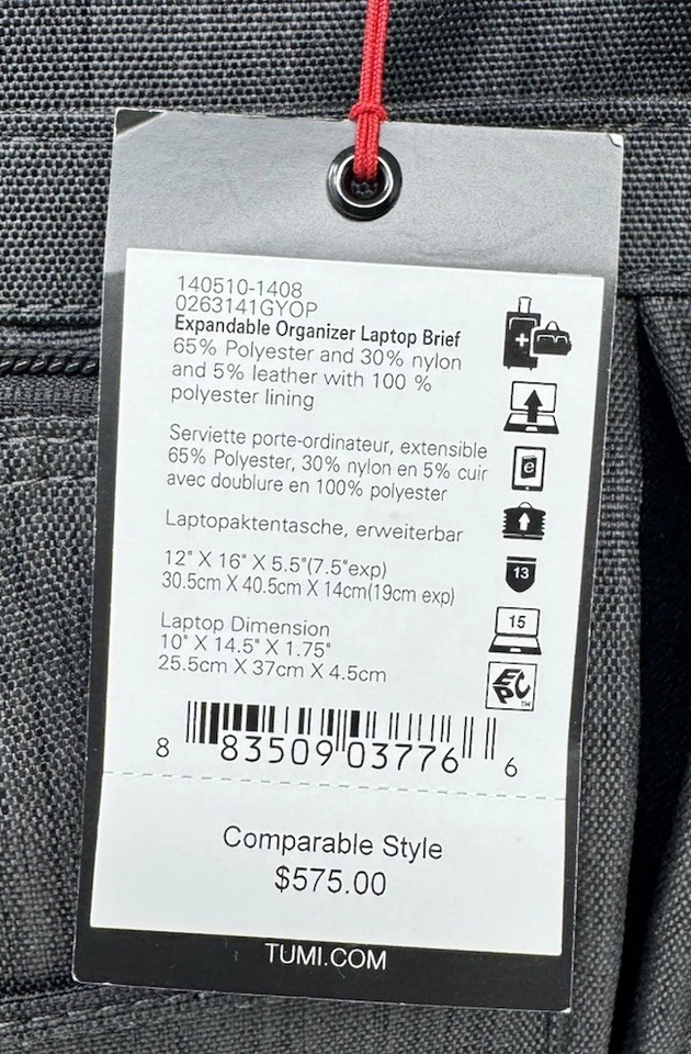 Tumi Gen 4 Expandable Organizer Laptop Briefcase Charcoal NWT - Image 3 of 4