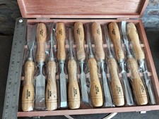 Set of 12 Woodcarving Chisels, unused in original wooden presentation box